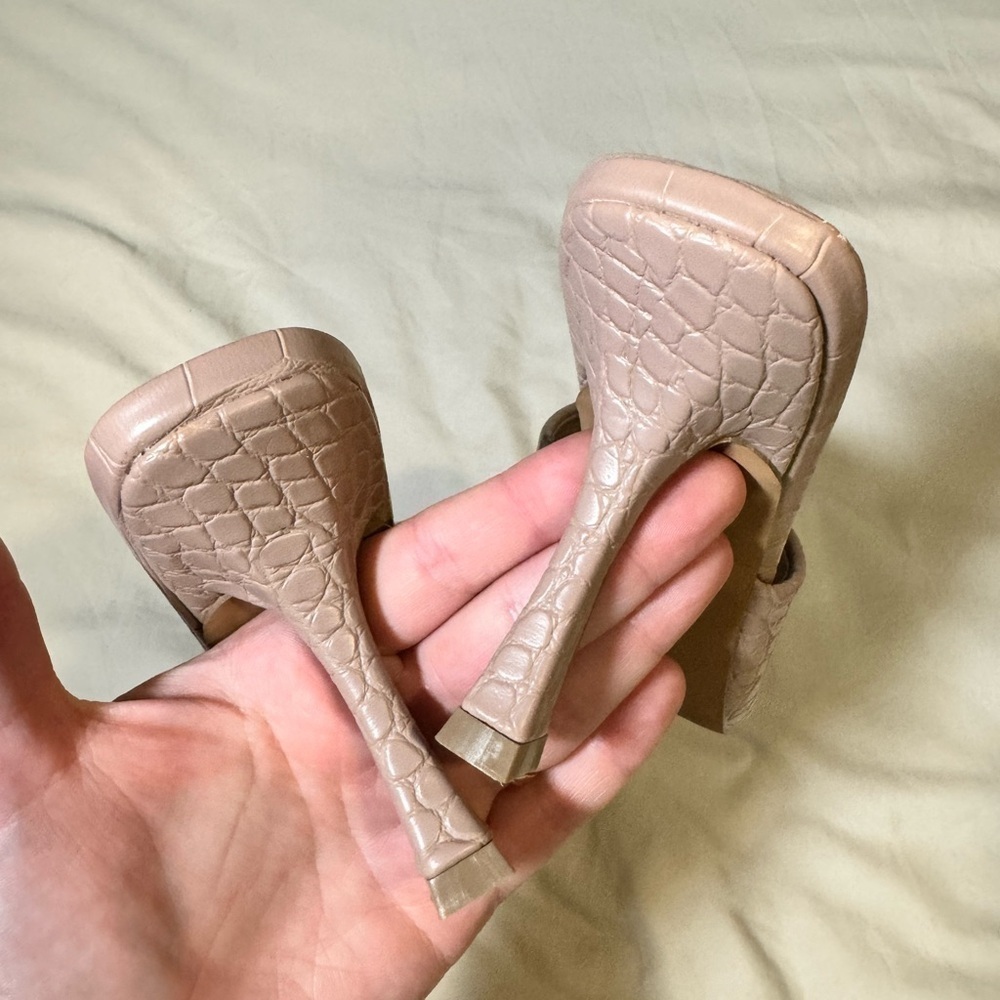 NY&C New York & Company Pink Crocodile Leather Square Open Toe Heels 6.5 - Picture 4 of 4